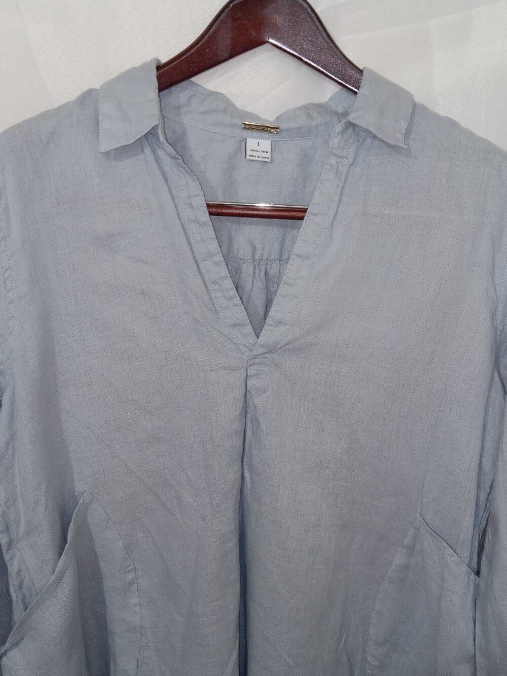 Magaschoni Linen Lagenlook Top Blue Oversized Tunic Womens L - Picture 3 of 12